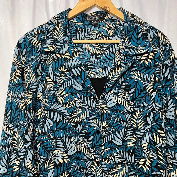 Elementz Woman Grey-Blue, Tan, Black & Teal Fern Pattern Mock Layer 3/4 Sleeve - Picture 4 of 8